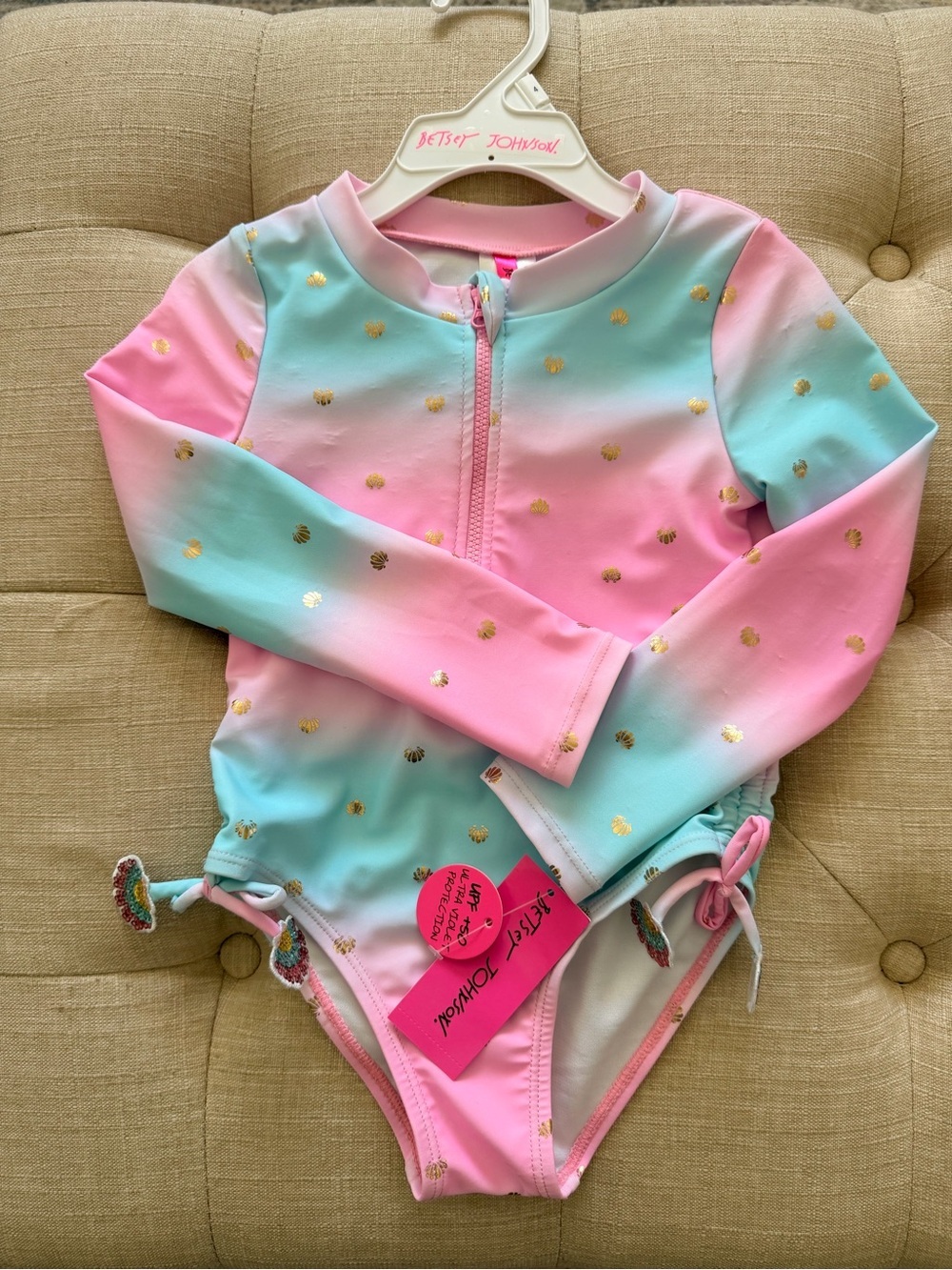 Betsey Johnson Pink & Aqua Ombre Long-Sleeve One-Piece Swim